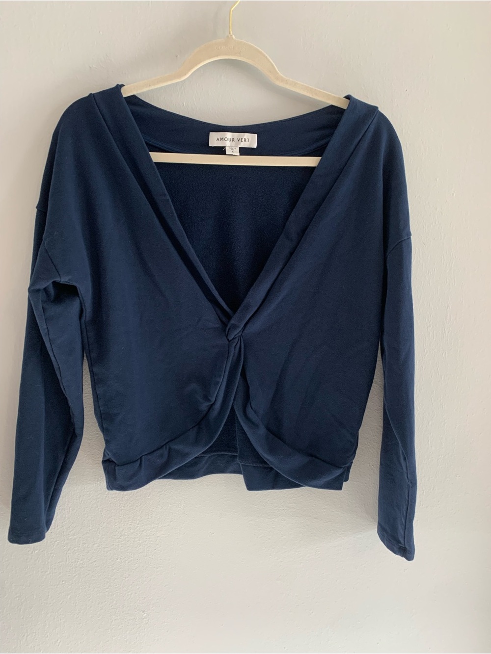 AMOUR VERT Deep Navy Twist-Front Pullover Hoodie